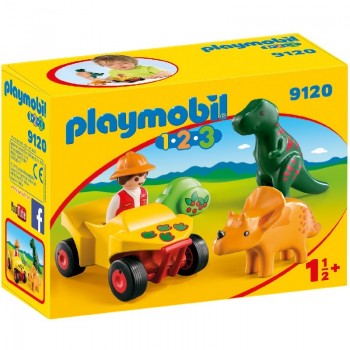 Playmobil 9120 1.2.3 Quad con dos dinosaurios
