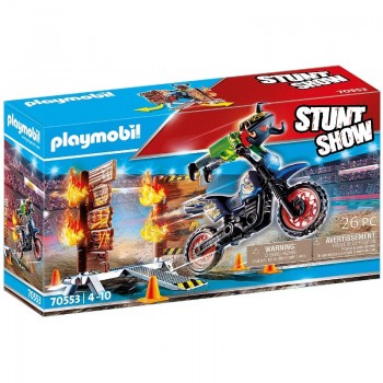 Playmobil 70553 Stuntshow Moto con muro de fuego