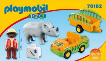 playmobil 70182 - 1.2.3 Vehículo del Zoo con Rinoceronte