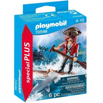 Playmobil 70598 Pirata con Balsa y Tiburón Martillo
